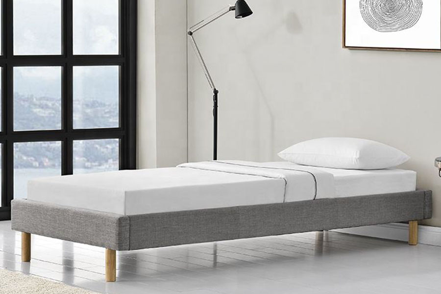 1159B Kain Linen Kaki Kayu Modern Tempat Tidur Single Berkualitas Tinggi
