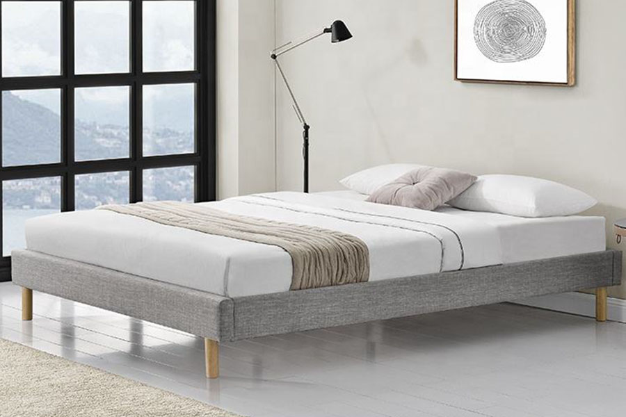 1159B Kain Linen Kaki Kayu Modern Tempat Tidur Single Berkualitas Tinggi