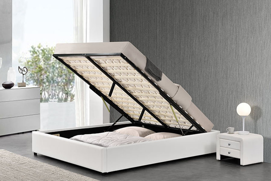Rangka Tempat Tidur Penyimpanan Lift Gas Hotel Kulit Imitasi Modern 1155G