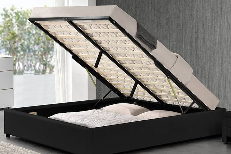 Rangka Tempat Tidur Penyimpanan Lift Gas Hotel Kulit Imitasi Modern 1155G