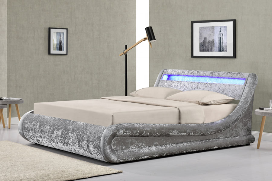 Rangka Tempat Tidur Penyimpanan Gas Ottoman LED Beludru Hancur