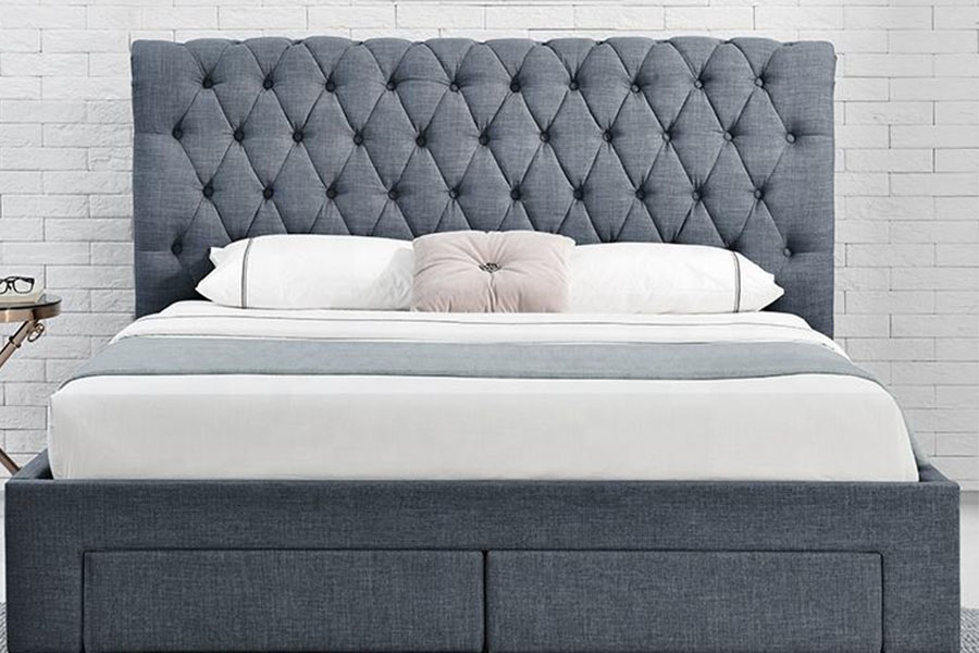 Rangka Tempat Tidur Penyimpanan Empat Laci King Headboard-Headboard Beludru Eropa 1217D