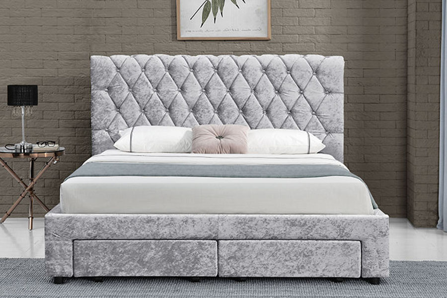 Rangka Tempat Tidur Penyimpanan Empat Laci King Headboard-Headboard Beludru Eropa 1217D