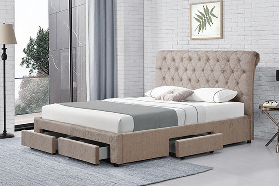Rangka Tempat Tidur Penyimpanan Empat Laci King Headboard-Headboard Beludru Eropa 1217D