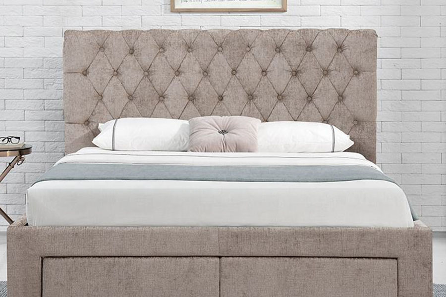 Rangka Tempat Tidur Penyimpanan Empat Laci King Headboard-Headboard Beludru Eropa 1217D