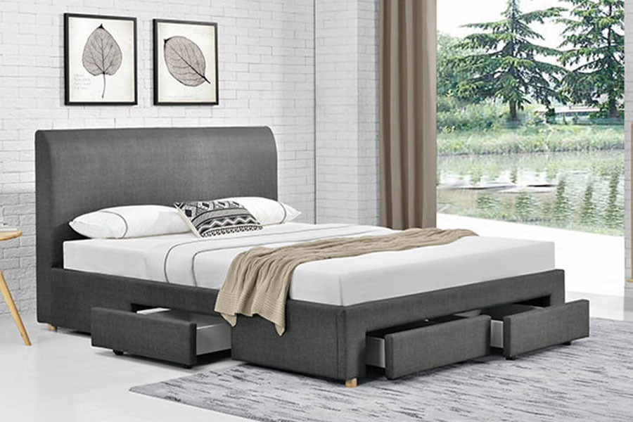 Rangka Tempat Tidur Penyimpanan Berlapis Kain Empat Laci Minimalis 1216D