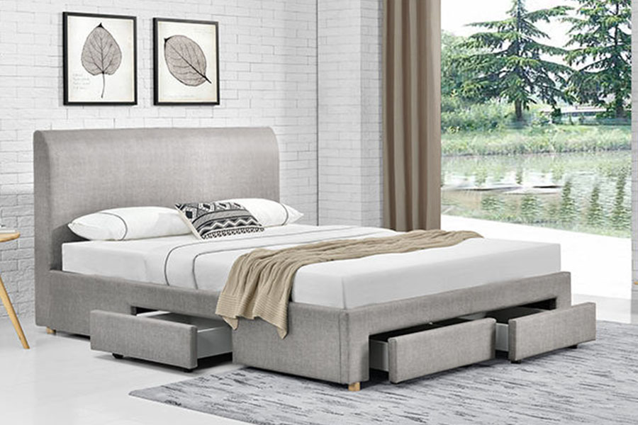 Rangka Tempat Tidur Penyimpanan Berlapis Kain Empat Laci Minimalis 1216D