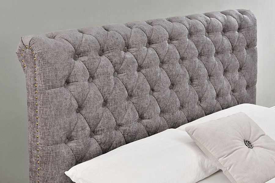 Rangka Tempat Tidur Penyimpanan Ottoman Chesterfield Chenille-Velvet Sleigh 1208G