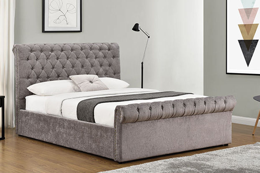 Rangka Tempat Tidur Penyimpanan Ottoman Chesterfield Chenille-Velvet Sleigh 1208G
