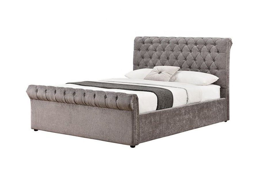 Rangka Tempat Tidur Penyimpanan Ottoman Chesterfield Chenille-Velvet Sleigh 1208G