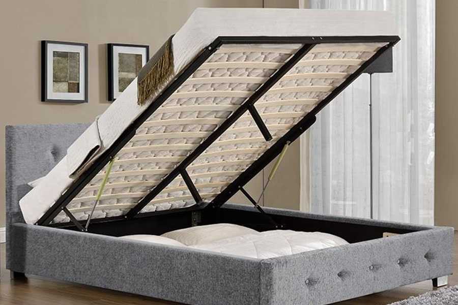 Rangka Tempat Tidur Penyimpanan Berlapis Kain Ottoman King 1191G