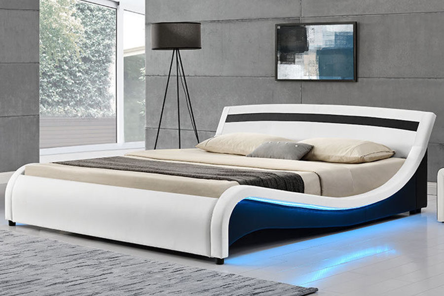 1188-1-2B Rangka Tempat Tidur Berlapis LED Kulit PU Modern