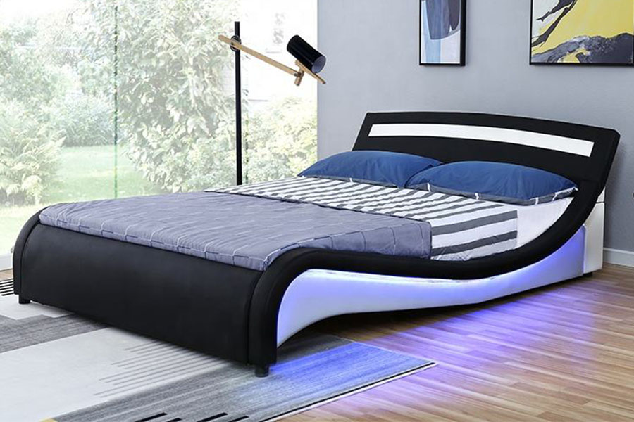 1188-1-2B Rangka Tempat Tidur Berlapis LED Kulit PU Modern
