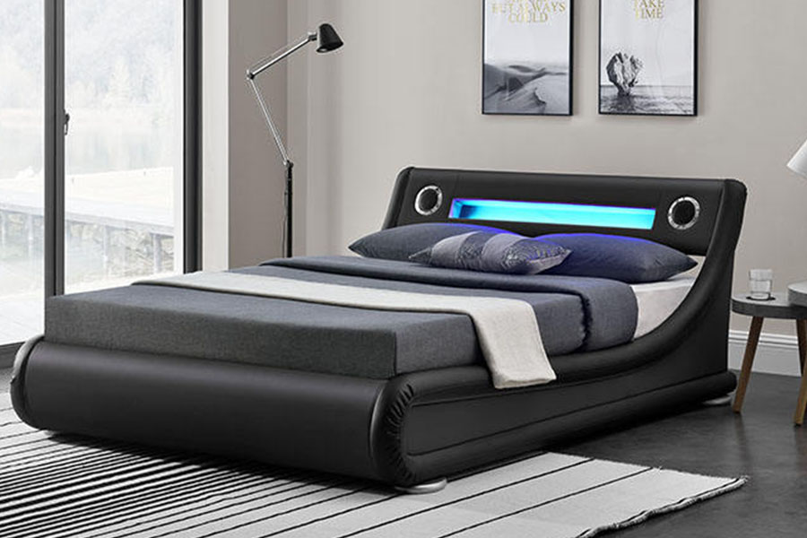 1324-1GS Speaker LED Cantik Rangka Tempat Tidur Berlapis Penyimpanan Gas Kulit