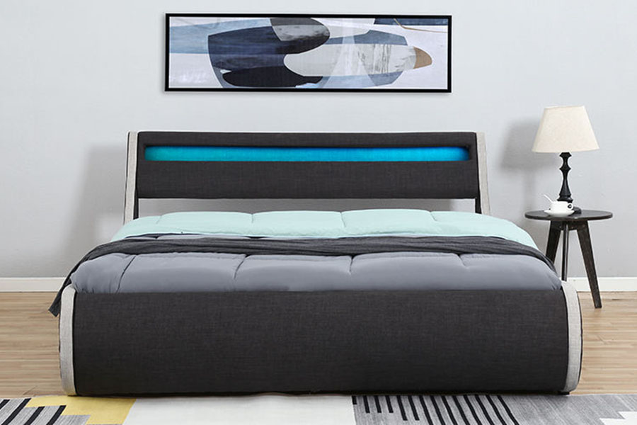 1408-1G Rangka Tempat Tidur Berlapis Penyimpanan Ottoman Rangka Kayu Lembut Kain Linen