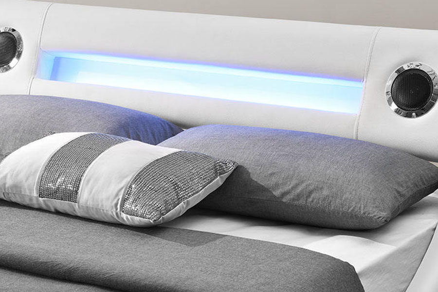 1324-1GS Speaker LED Cantik Rangka Tempat Tidur Berlapis Penyimpanan Gas Kulit