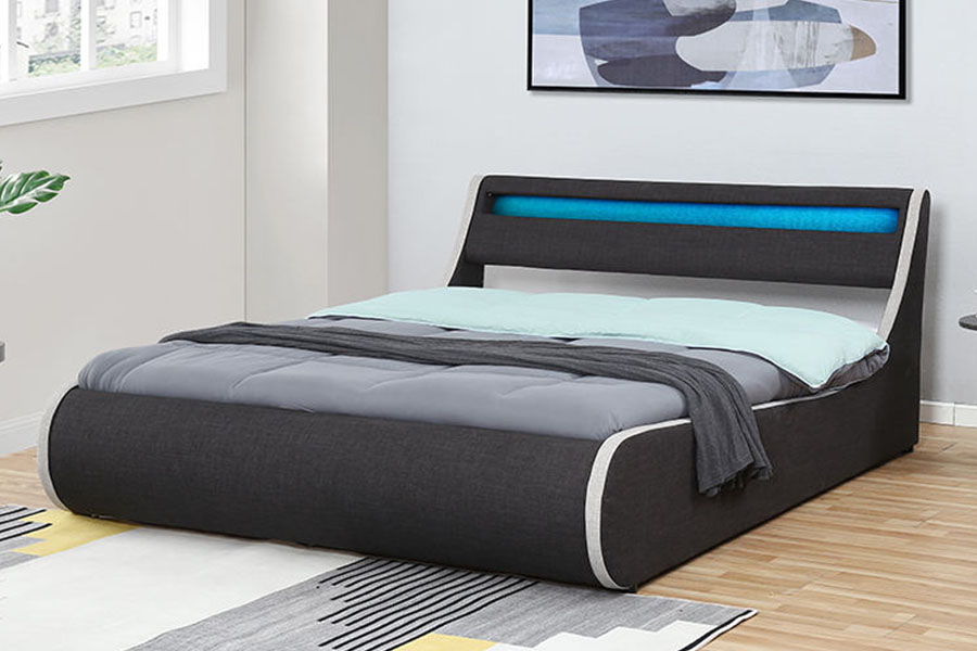 1408-1G Rangka Tempat Tidur Berlapis Penyimpanan Ottoman Rangka Kayu Lembut Kain Linen