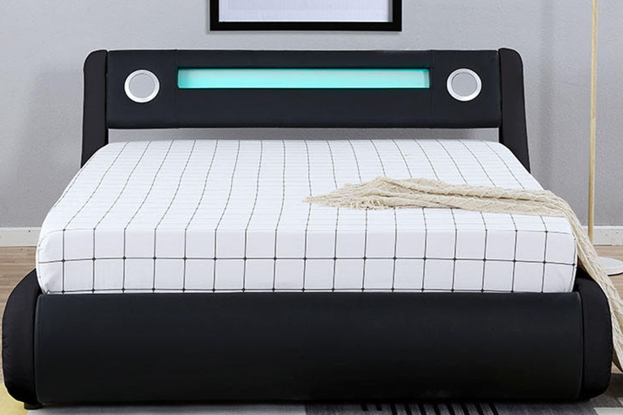 1324-1GS Speaker LED Cantik Rangka Tempat Tidur Berlapis Penyimpanan Gas Kulit
