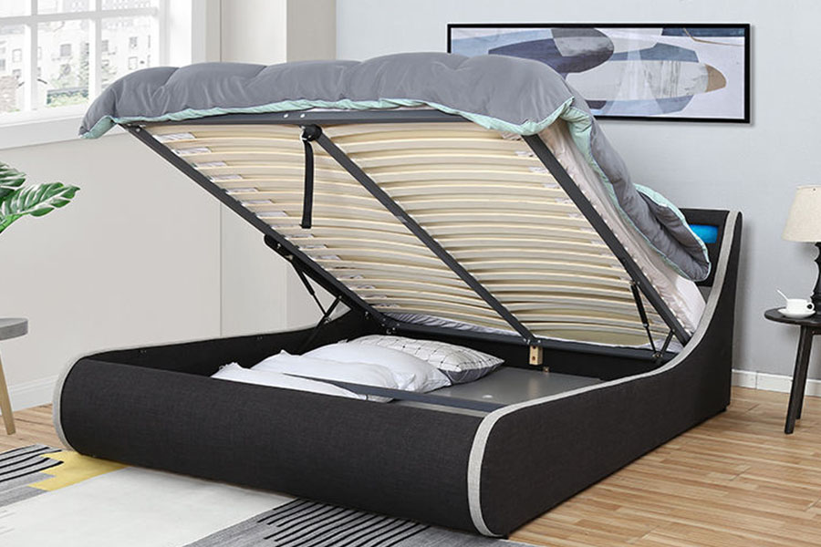 1408-1G Rangka Tempat Tidur Berlapis Penyimpanan Ottoman Rangka Kayu Lembut Kain Linen