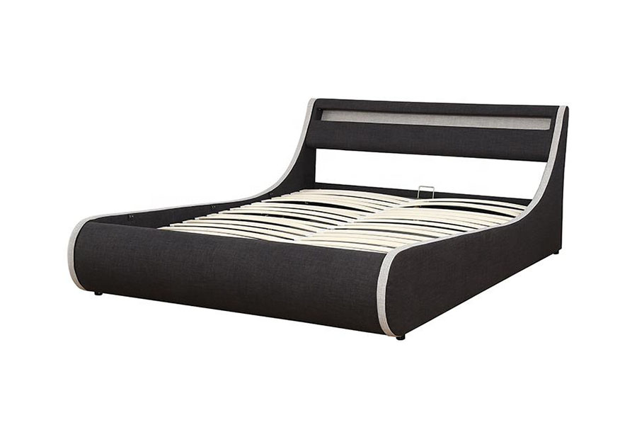 1408-1G Rangka Tempat Tidur Berlapis Penyimpanan Ottoman Rangka Kayu Lembut Kain Linen