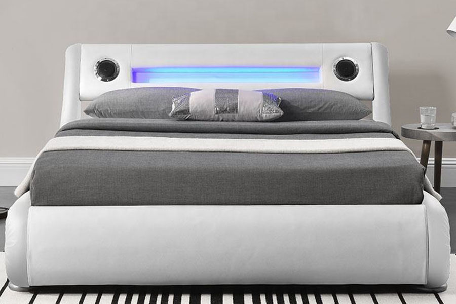 1324-1GS Speaker LED Cantik Rangka Tempat Tidur Berlapis Penyimpanan Gas Kulit