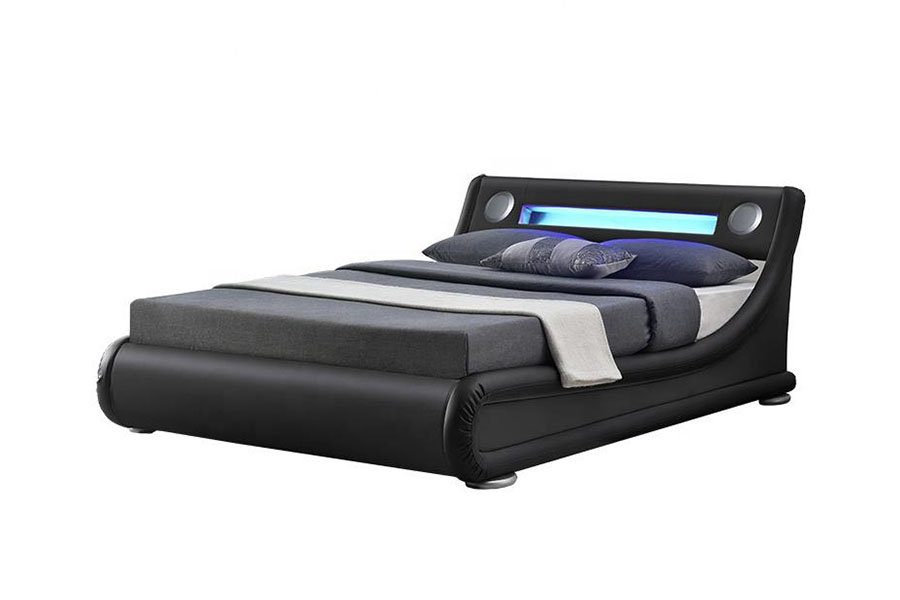 1324-1GS Speaker LED Cantik Rangka Tempat Tidur Berlapis Penyimpanan Gas Kulit