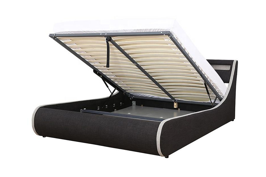1408-1G Rangka Tempat Tidur Berlapis Penyimpanan Ottoman Rangka Kayu Lembut Kain Linen