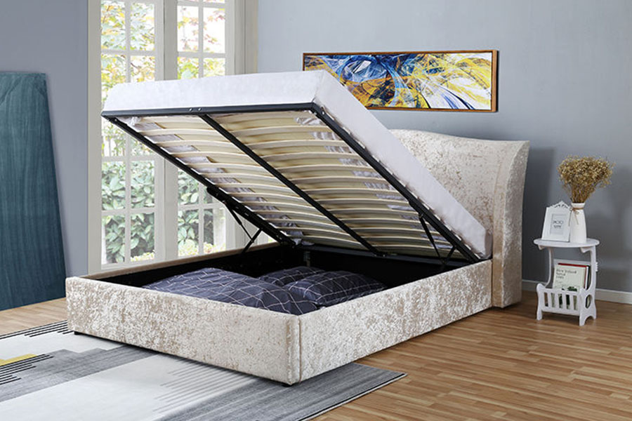 Rangka Tempat Tidur Penyimpanan Berlapis Ottoman dengan Lapisan Tiram Sampanye 1320G