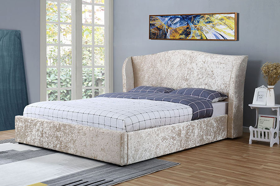 Rangka Tempat Tidur Penyimpanan Berlapis Ottoman dengan Lapisan Tiram Sampanye 1320G