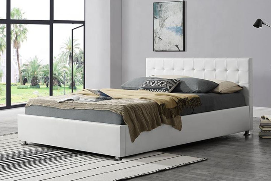 Rangka Tempat Tidur Penyimpanan Berlapis Ottoman Dalam Ruangan Kulit PU Imitasi Hitam 1405G