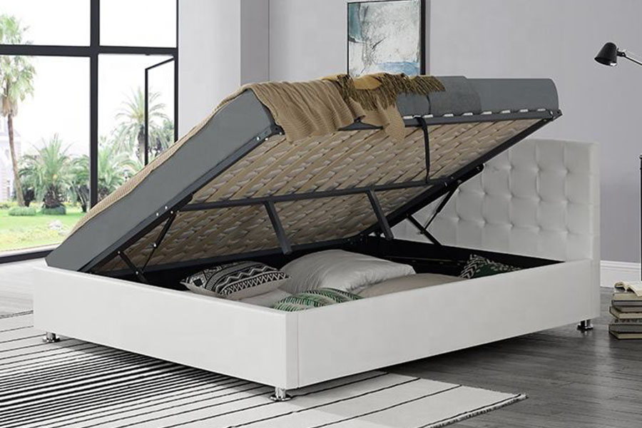 Rangka Tempat Tidur Penyimpanan Berlapis Ottoman Dalam Ruangan Kulit PU Imitasi Hitam 1405G