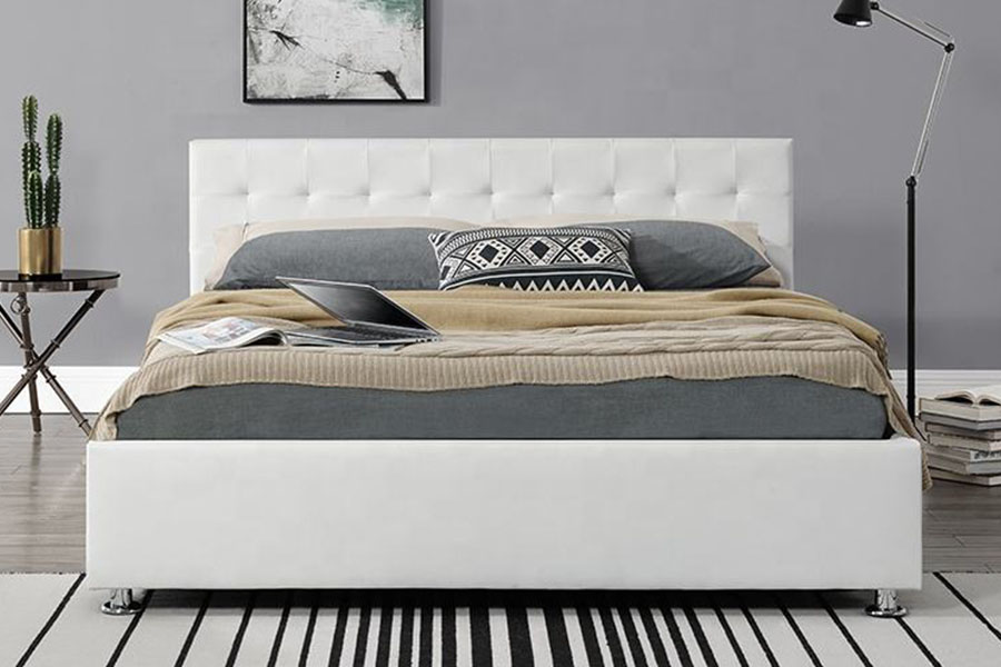 Rangka Tempat Tidur Penyimpanan Berlapis Ottoman Dalam Ruangan Kulit PU Imitasi Hitam 1405G