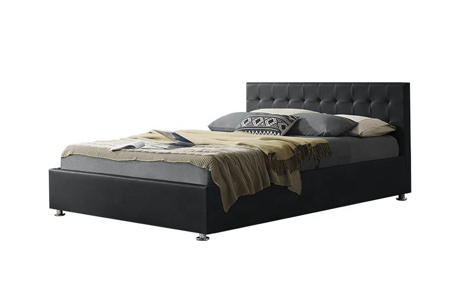Rangka Tempat Tidur Penyimpanan Berlapis Ottoman Dalam Ruangan Kulit PU Imitasi Hitam 1405G