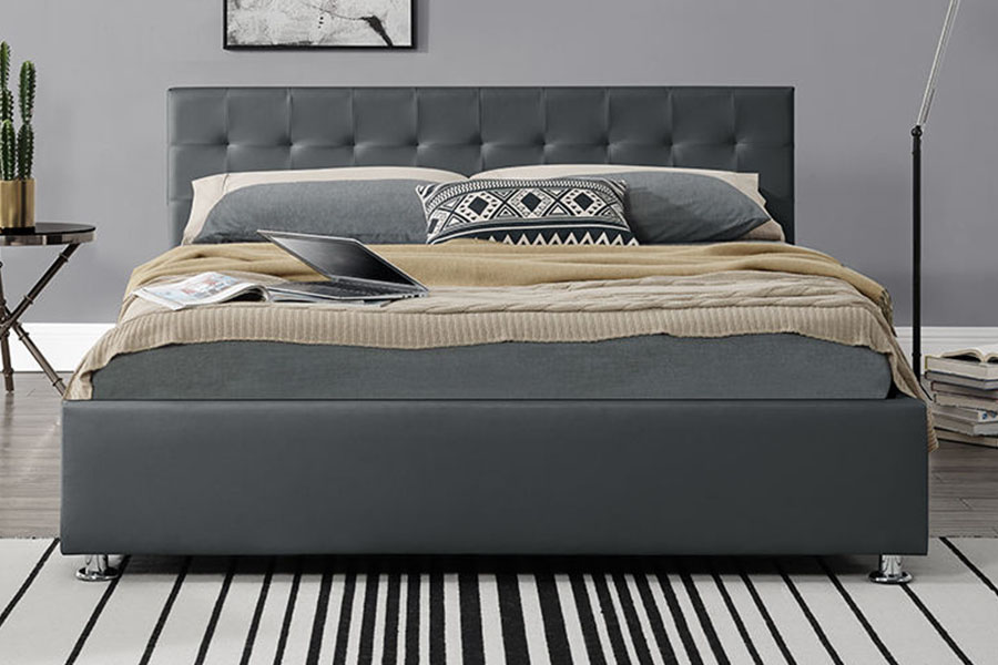 Rangka Tempat Tidur Penyimpanan Berlapis Ottoman Dalam Ruangan Kulit PU Imitasi Hitam 1405G