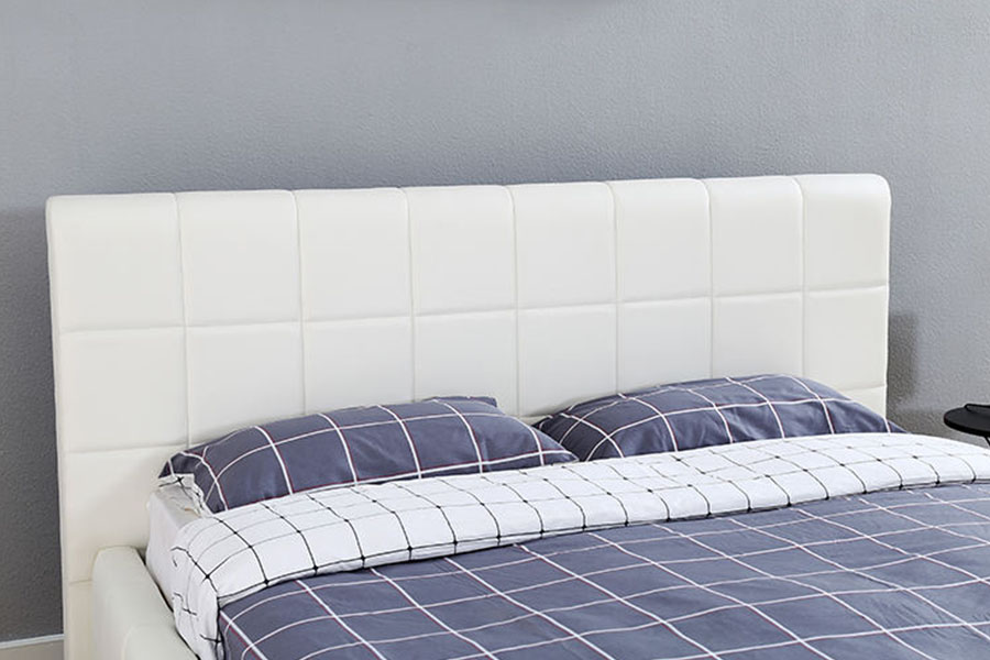 Rangka Tempat Tidur Berlapis Kamar Tidur Penyimpanan Kulit PU Putih LED Tiga Sisi 1305G