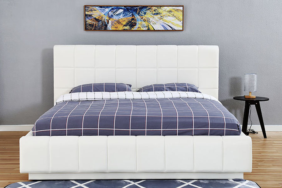 Rangka Tempat Tidur Berlapis Kamar Tidur Penyimpanan Kulit PU Putih LED Tiga Sisi 1305G