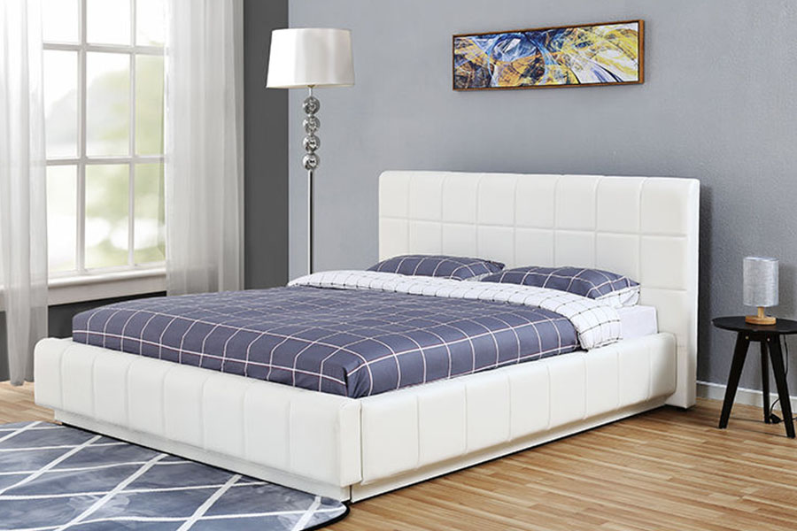 Rangka Tempat Tidur Berlapis Kamar Tidur Penyimpanan Kulit PU Putih LED Tiga Sisi 1305G