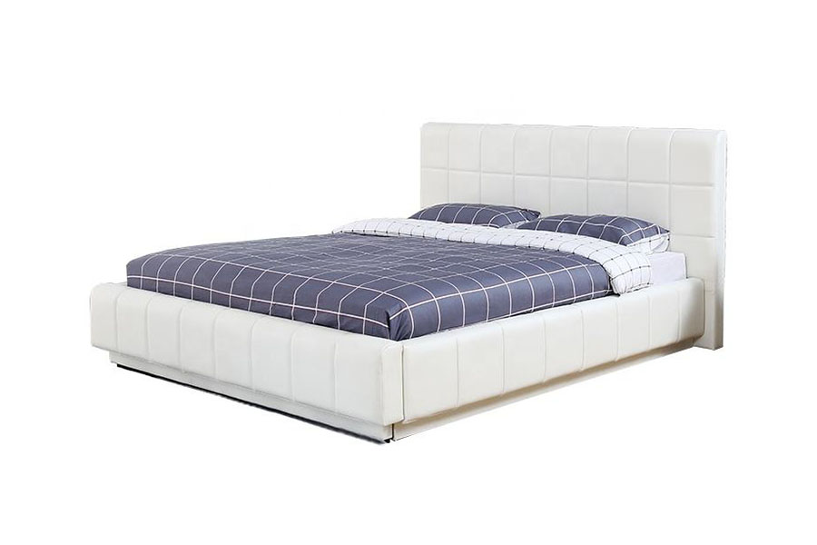 Rangka Tempat Tidur Berlapis Kamar Tidur Penyimpanan Kulit PU Putih LED Tiga Sisi 1305G