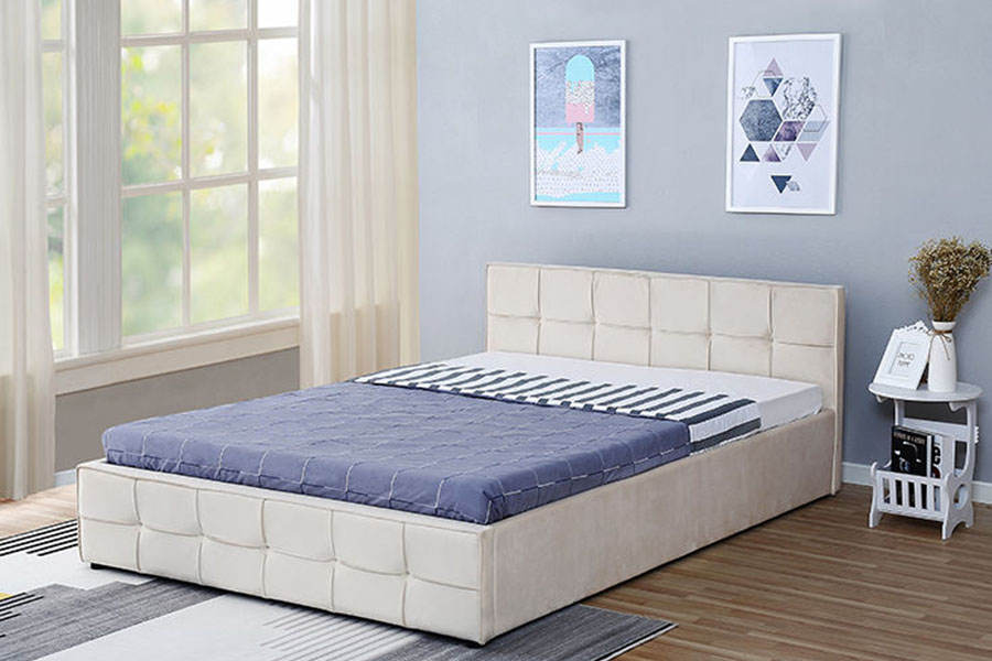 Rangka Tempat Tidur Penyimpanan Ottoman Berlapis Ratu Kain Headboard Panel 1295G