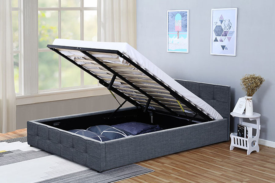 Rangka Tempat Tidur Penyimpanan Ottoman Berlapis Ratu Kain Headboard Panel 1295G
