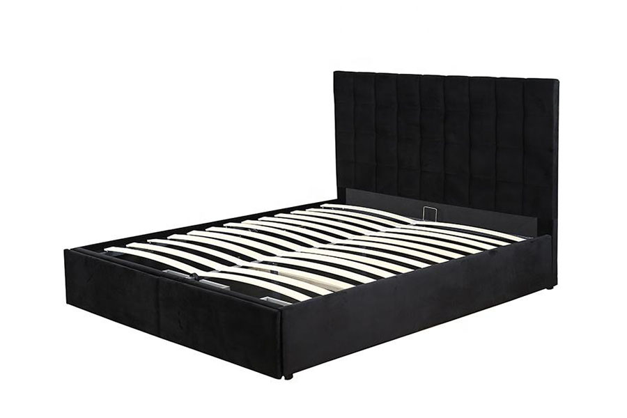 1344DG Rangka Tempat Tidur Penyimpanan Laci Gas-Lift King Kancing Berumbai