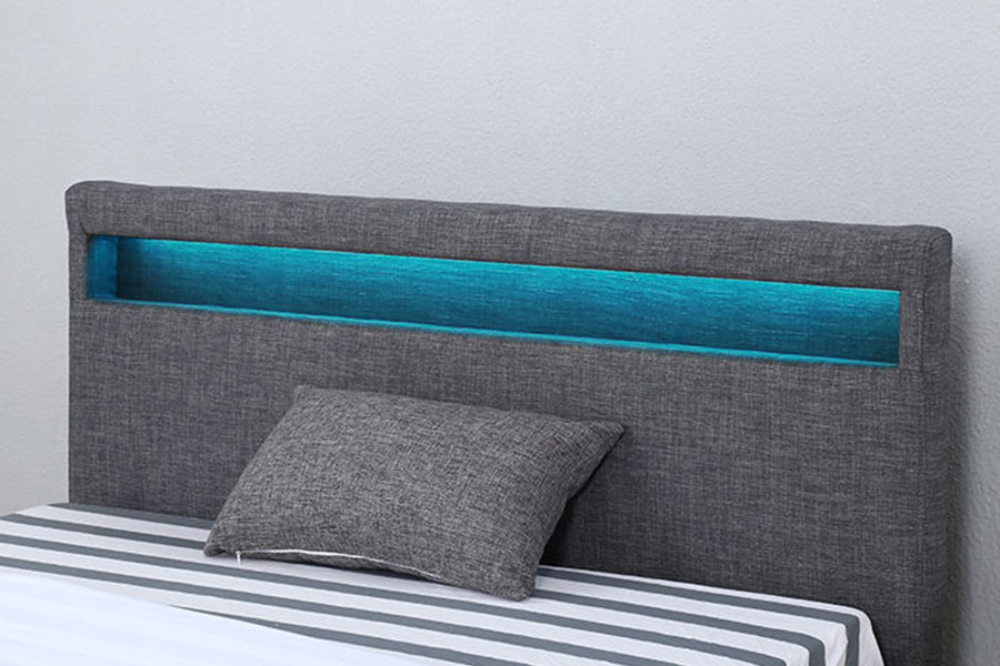 1334-1-2 Rangka Tempat Tidur Berlapis Ganda LED Kain Linen Elegan