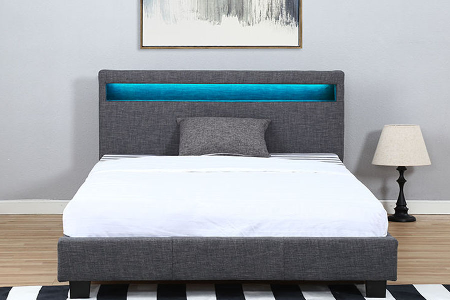 1334-1-2 Rangka Tempat Tidur Berlapis Ganda LED Kain Linen Elegan