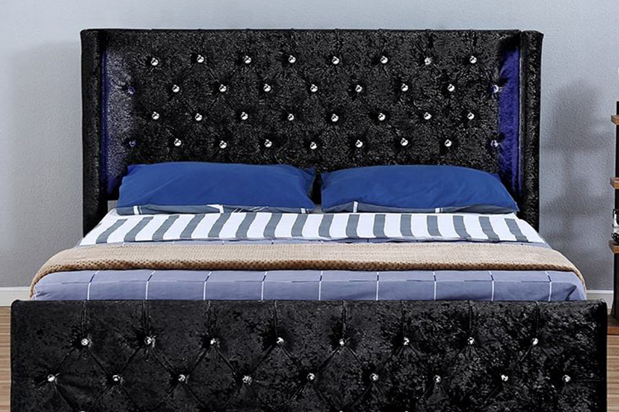 Rangka Tempat Tidur Penyimpanan Kayu Bersayap LED Beludru Perak 1290-1G