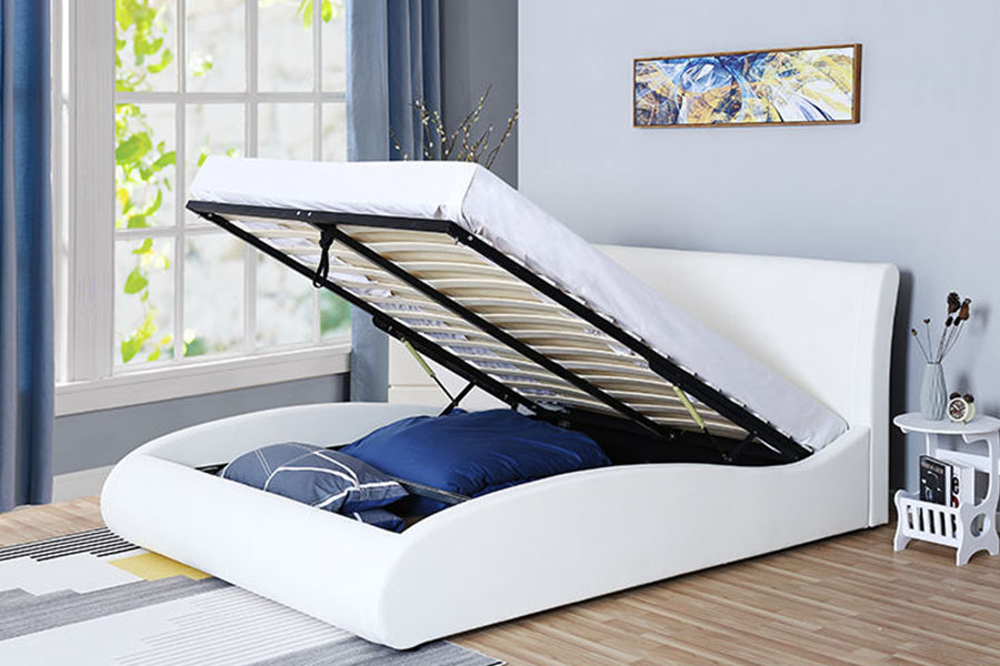 Rangka Tempat Tidur Penyimpanan Kamar Tidur Pengangkat Gas Kulit Imitasi Headboard Lembut 1280G