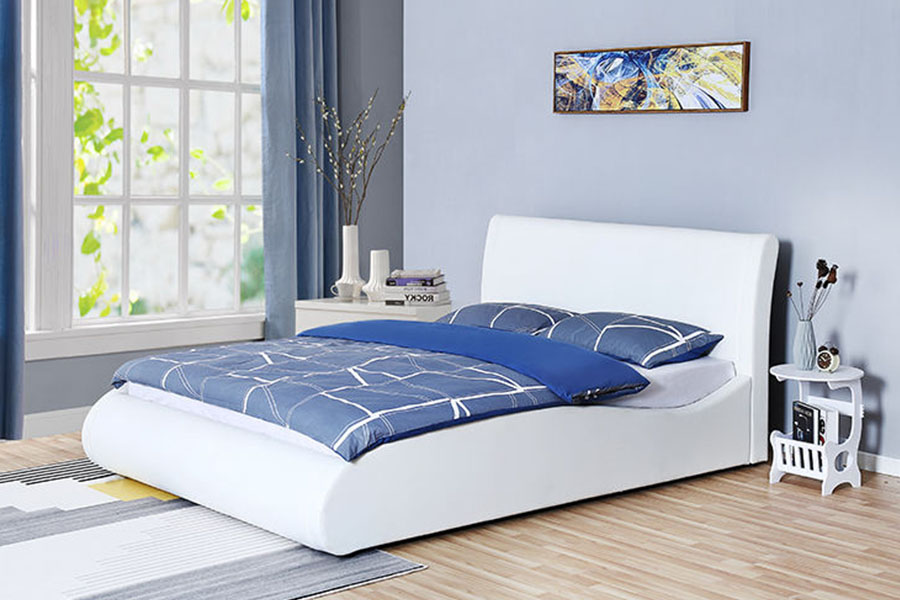 Rangka Tempat Tidur Penyimpanan Kamar Tidur Pengangkat Gas Kulit Imitasi Headboard Lembut 1280G