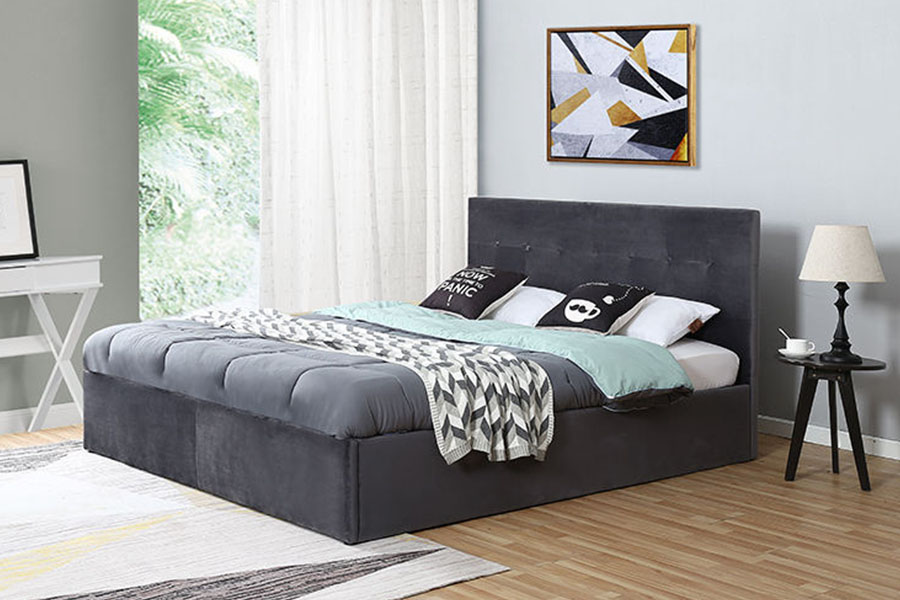 Rangka Tempat Tidur Queen Pengangkat Hidraulik Kulit Hemat Ruang Berumbai 1274G