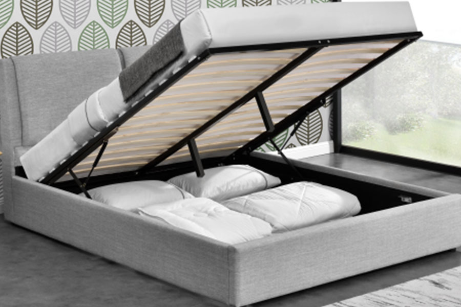 Rangka Tempat Tidur Berlapis Penyimpanan Angkat Gas Ottoman Linen Mewah 1256G