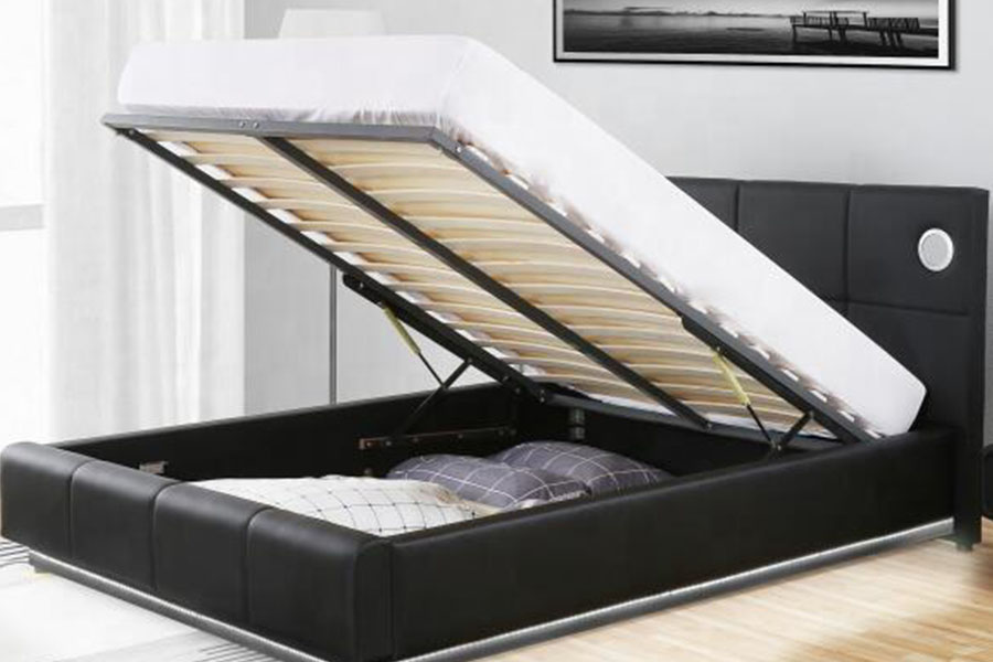 Rangka Tempat Tidur Penyimpanan Pengangkat Gas Speaker Musik LED Kulit PU 1239-1GS