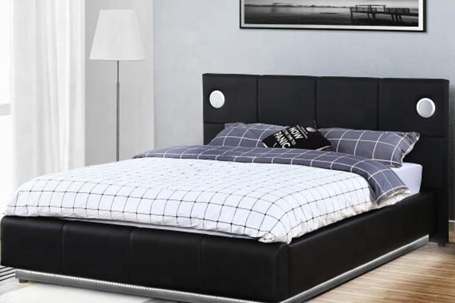 Rangka Tempat Tidur Penyimpanan Pengangkat Gas Speaker Musik LED Kulit PU 1239-1GS